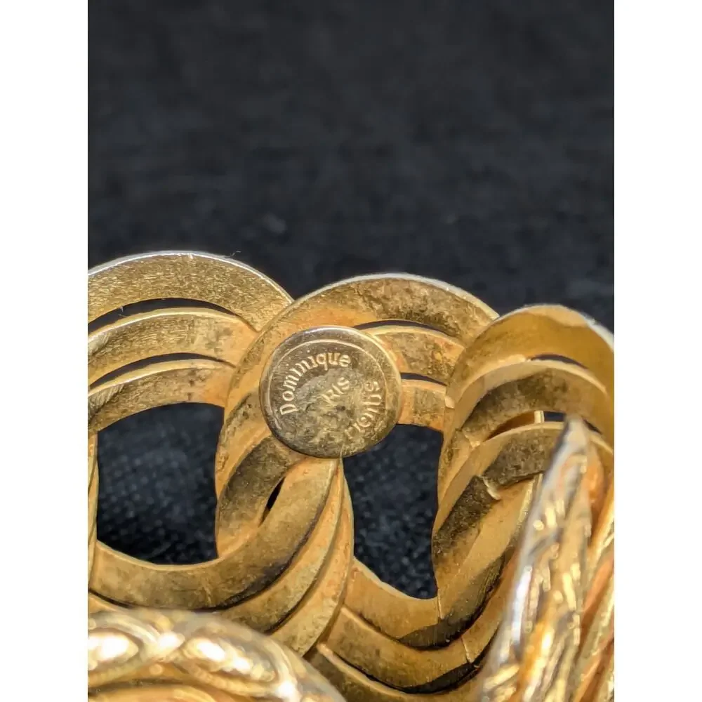 Vintage Dominique Aurientis Paris Gold Wide Thick Etched Cuff Bracelet Carved - Picture 3 of 8